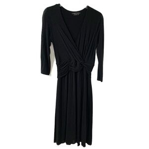 BCBGMaxAzria Midi Dress with Draped Waist Detail in Front and Back Rounded Neck
